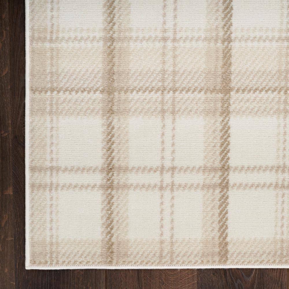 Ivory Beige Plaid Power-Loomed Runner Rug 2'3" x 7'6"