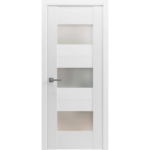 VDOMDOORS 18 in. x 84 in. 1 Panel White Finished Solid MDF Sliding Door with Hardware