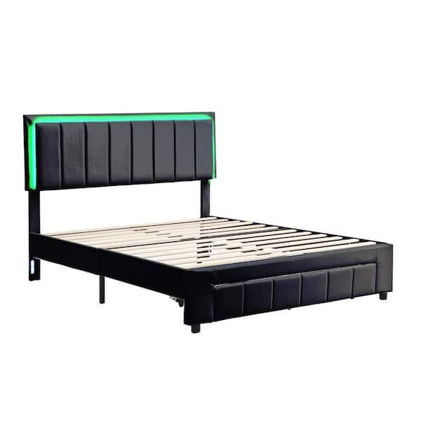 CSC DECOR INC Black Wood Frame Queen Size Faux Leather