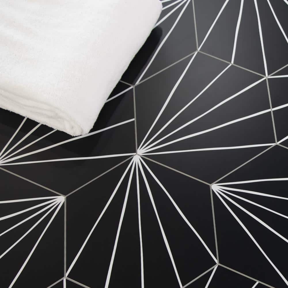 Black and White Hexagon Peel and Stick Vinyl Floor Tiles