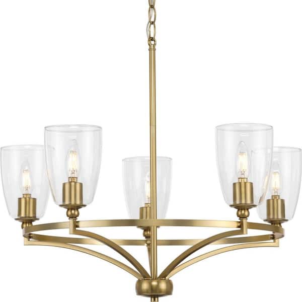 Progress Lighting Parkhurst 25.25 in. 5-Light Brushed Bronze New Traditional Chandelier with Clear Glass Shades for Dining Room