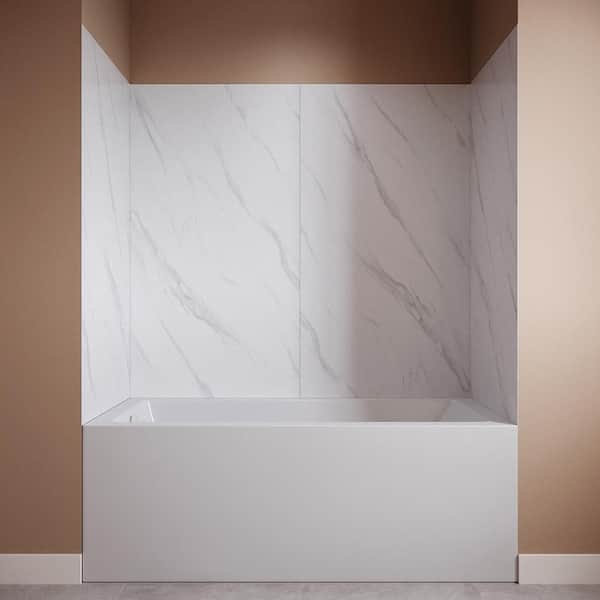 DSH-1840-208 30 in. L x 60 in. W x 60 in. H 4-Piece Glue-Up Alcove Bathtub Surround in White Marble Finish
