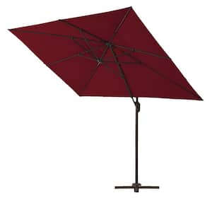 10 ft. Cantilever Patio Umbrella Outdoor Square Offset Umbrella, 6-Level 360° Rotation Aluminum Pole in Burgundy