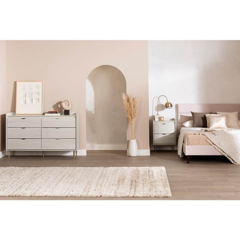 Winter Oak Glam Double Dresser with Brass Accents and Wide Storage