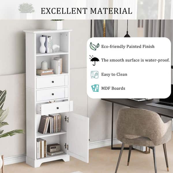 XUJMK 22 in. W x 10 in. D x 68 in. H White Linen Cabinet