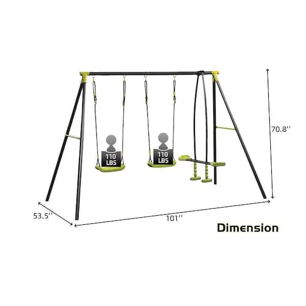 Bon Furni Metal Green and Black Outdoor Three Seat Swing Playset