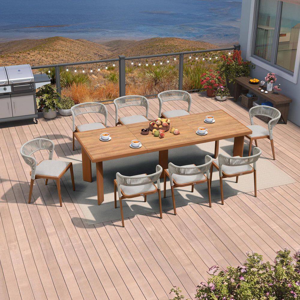 9-Piece Aluminum Wicker Dining Table and Chairs Patio Outdoor Dining Set Teak Patio Furniture Set with Cushions, Brown