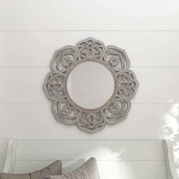 Round floral mirror frame mirror wall sticker