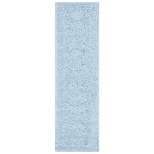 Textural Blue 2 ft. x 8 ft. Solid Color Geometric Runner Rug