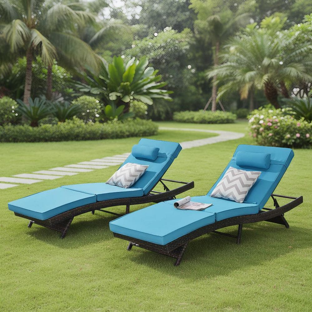 Light Blue Wicker Outdoor Long Reclining Chair (Set of 2), Chaise Lounge Chair with Cushion price history on PriceWatchPro
