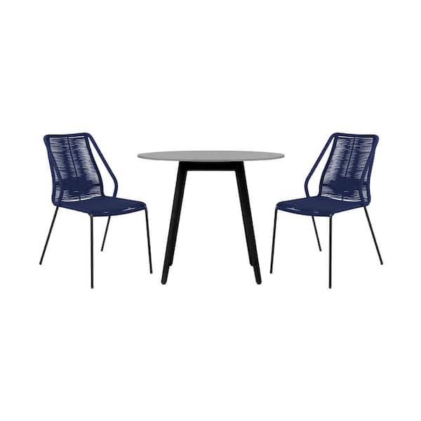 Armen Living Syndey and Clip Blue 3-Piece Wood Round Outdoor Dining Set
