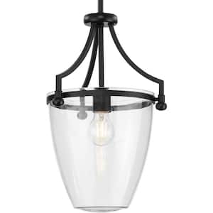 Parkhurst Collection 11.5 in. 1-Light Matte Black New Traditional Mini-Pendant with Clear Glass Shades for Kitchen