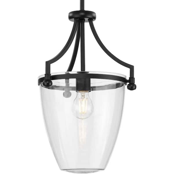 Progress Lighting Parkhurst Collection 11.5 in. 1-Light Matte Black New Traditional Mini-Pendant with Clear Glass Shades for Kitchen
