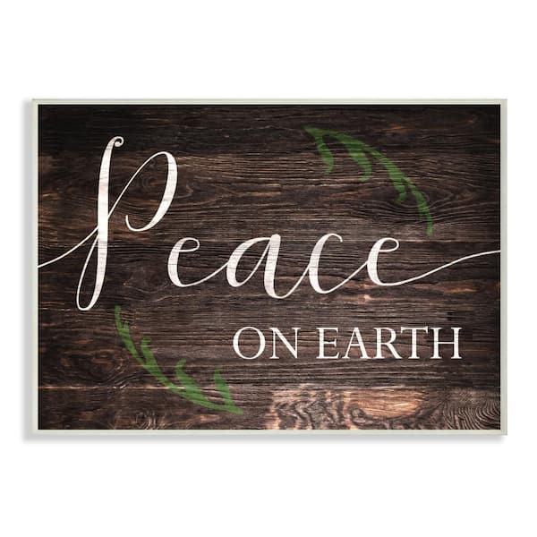 Stupell Industries 12.5 in. x 18.5 in. "Holiday Rustic Wood Look Peace On Earth Planked Typography" by Artist Daphne Polselli Wood Wall Art