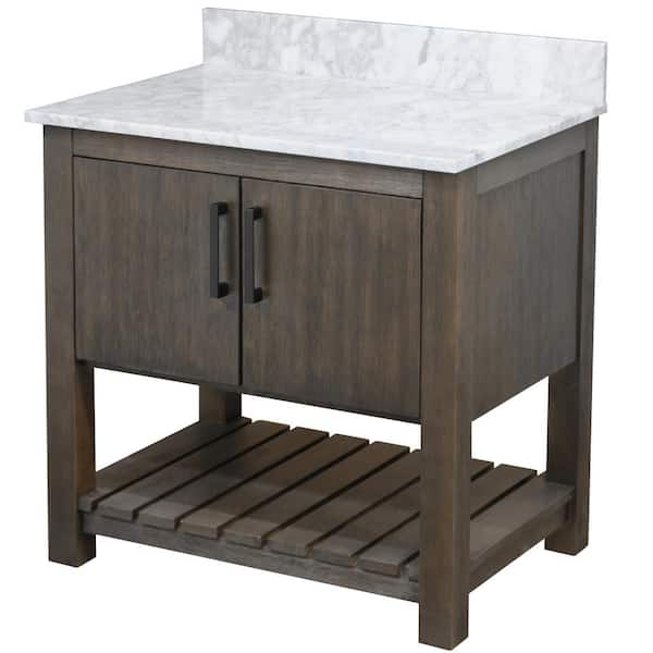 Novatto Ocean Breeze 31 in. W x 22 in. D x 31 in. H Bath Vanity in Cafe Mocha with Cararra Marble Top and Backsplash