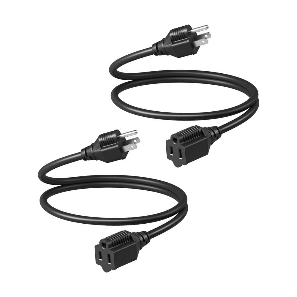 DEWENWILS 2 Pack 3ft Extension Cord for Indoor Outdoor Use,16 AWG 3 Prong Extension Power Cable,ETL Listed,Black