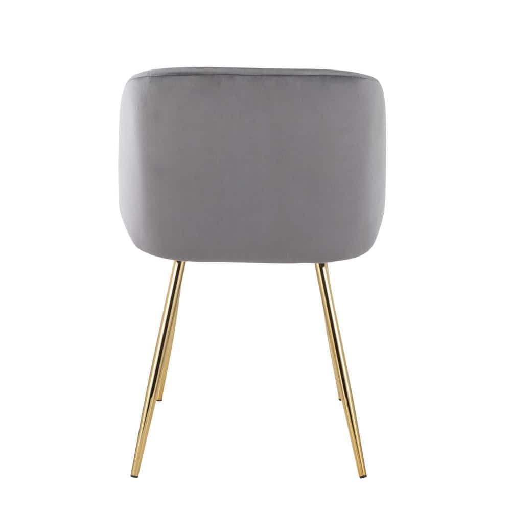 Silver Velvet Upholstered Arm Chair with Gold Legs, Set of 2