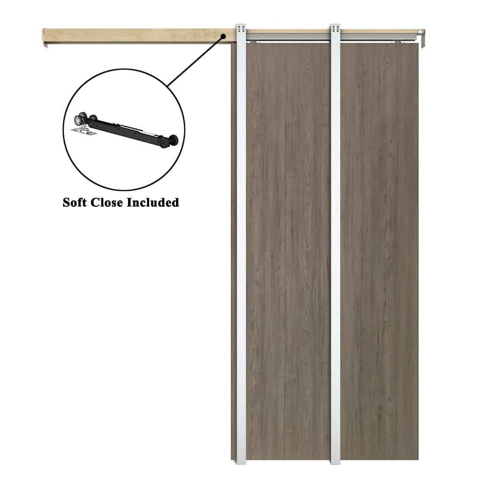 24 in. x 84 in. Weather Gray Flush Hollow Core Composite Interior Door Slab with Pocket Door Frame and Hardware Kit price history on PriceWatchPro