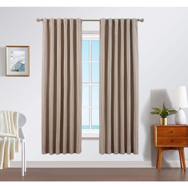 Nautica Robin Thermal Woven Natural Room Darkening Back Tab Curtain - 52 in. W x 96 in. L (2-Panels)