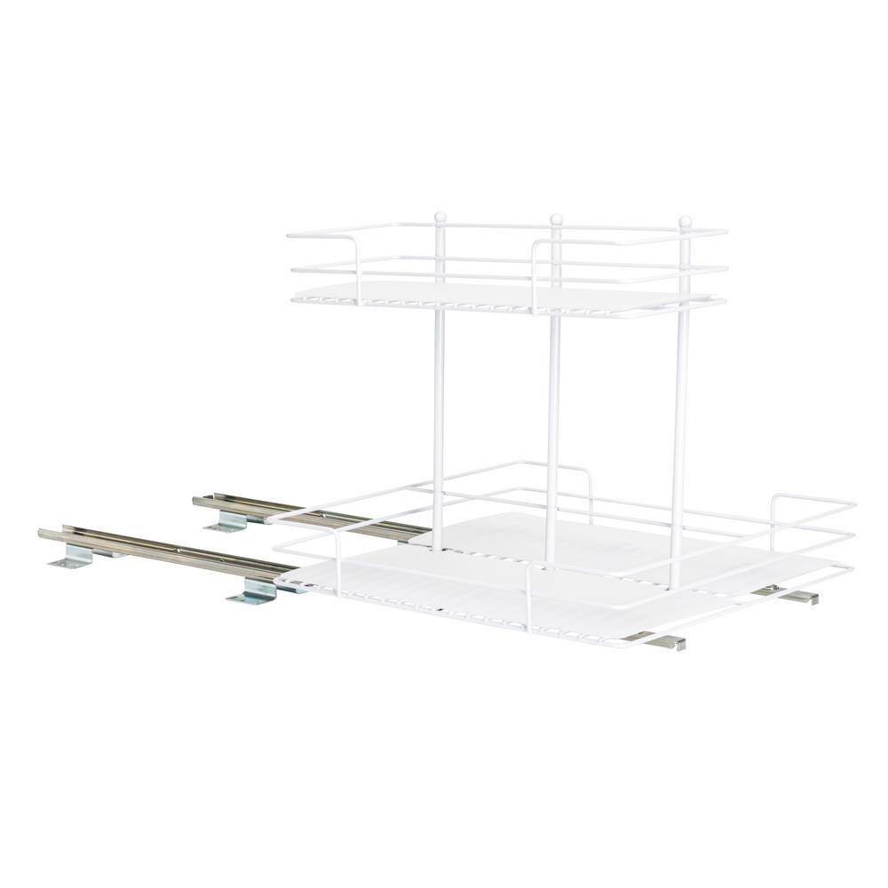 White Steel Double-Sided 2-Tier Slide-Out Pantry Organizer