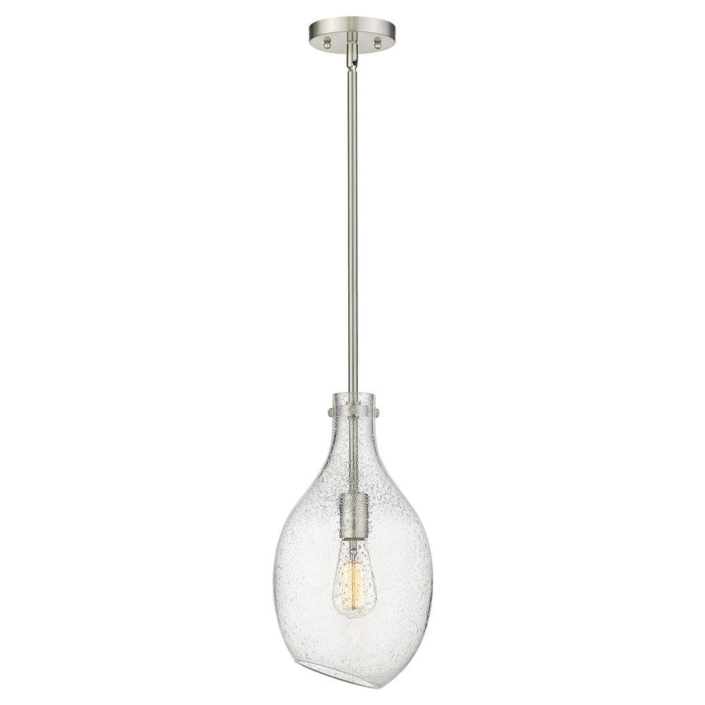 Brushed Satin Nickel Mini Pendant with Seedy Glass Shade