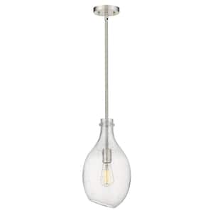 Norwalk 60-Watt 1-Light Brushed Satin Nickel Standard Mini Pendant Light with Seeded Glass Shade, No Bulbs Included