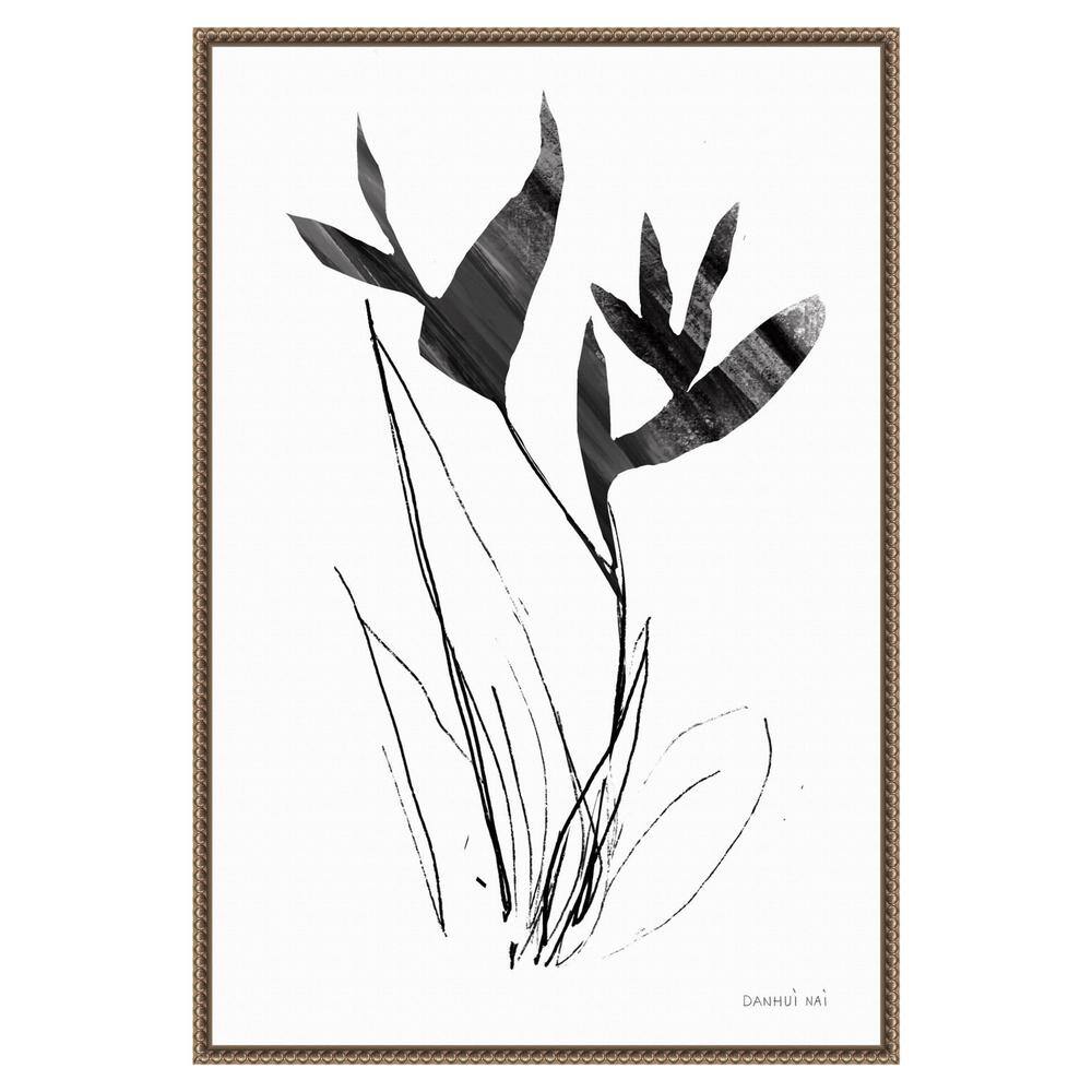 23" x 33" Black and White Abstract Floral Canvas Print with Bronze Frame
