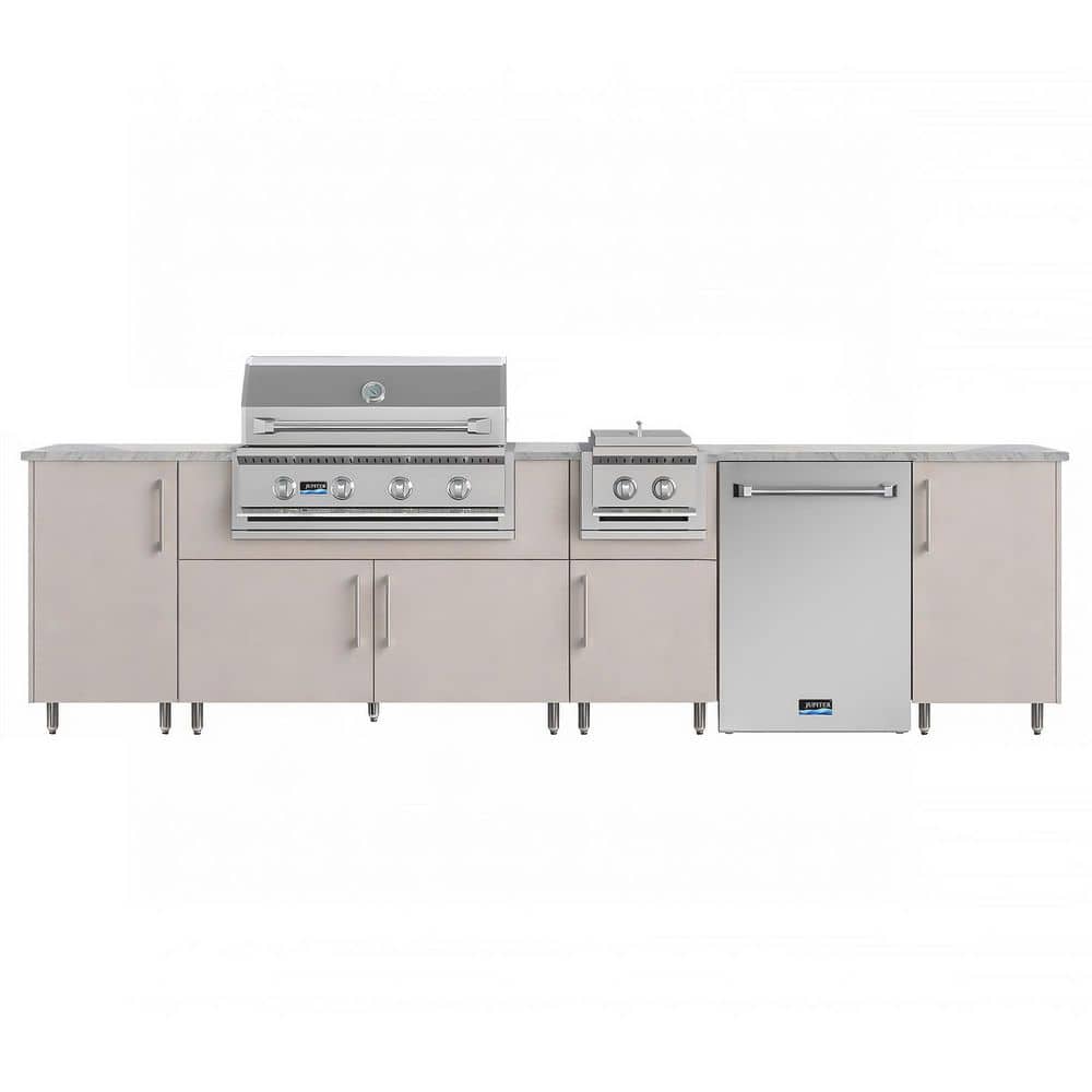 Nightfall 126 in. W 4-Burner Propane Grill Island in Stainless Steel Sanibel Shoreline Gray with Fridge and Side Burner price history on PriceWatchPro