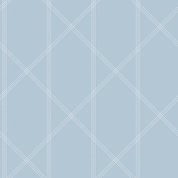 A-Street Prints Walcott Stitched Trellis Blue Matte Paper Wallpaper Sample