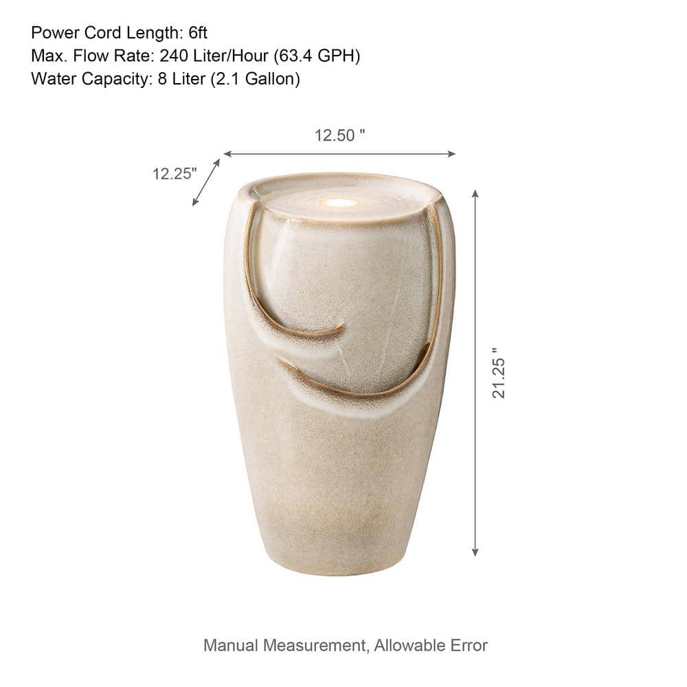 Sand Beige Ceramic Novelty Fountain with LED Light
