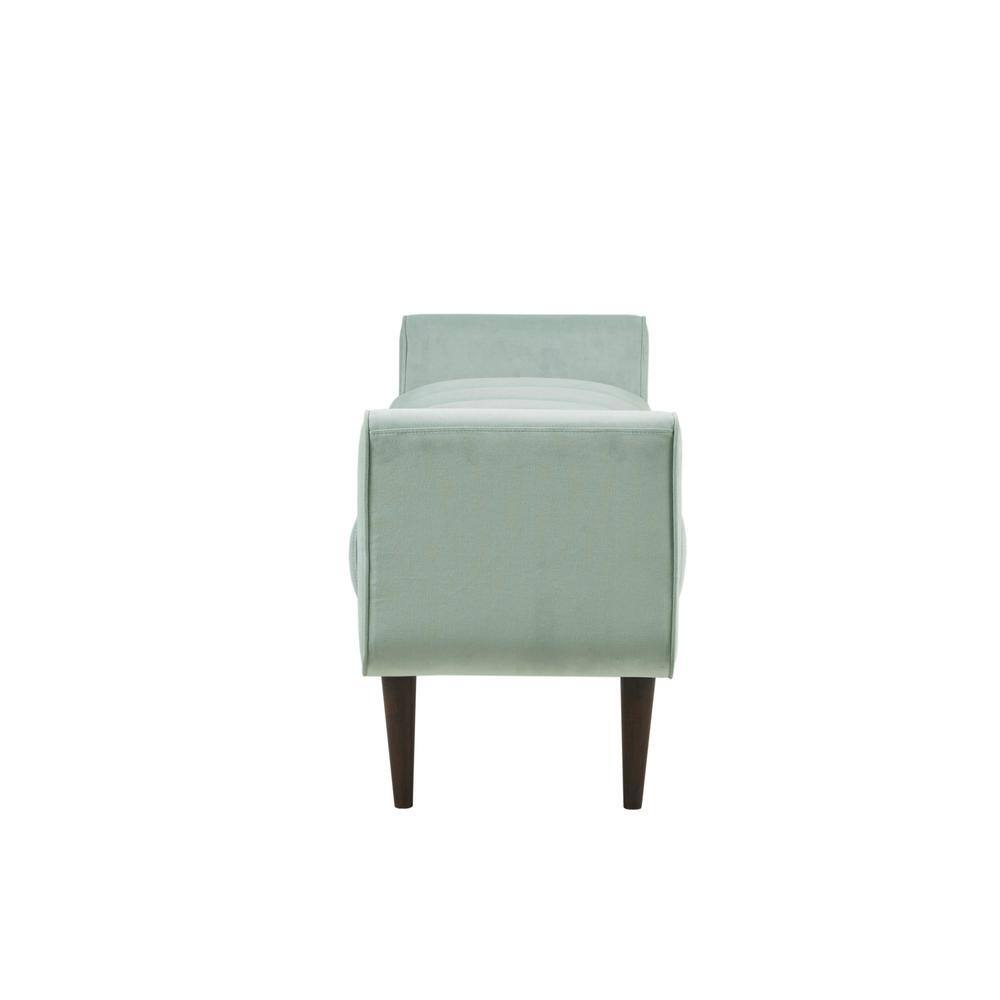 Pistachio Green Velvet Upholstered Channel Bench with Dark Wood Legs