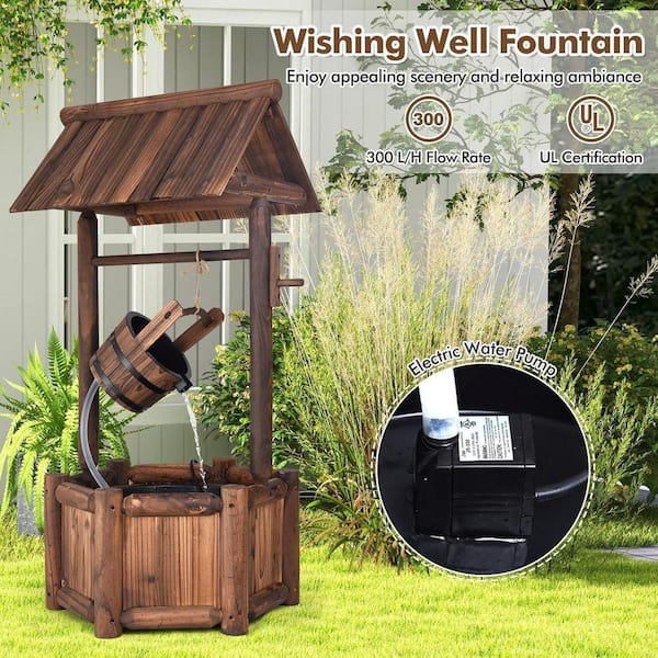 46 in. Wood Waterfall Fountain with Bucket Pump D0FB96KVD7 - The