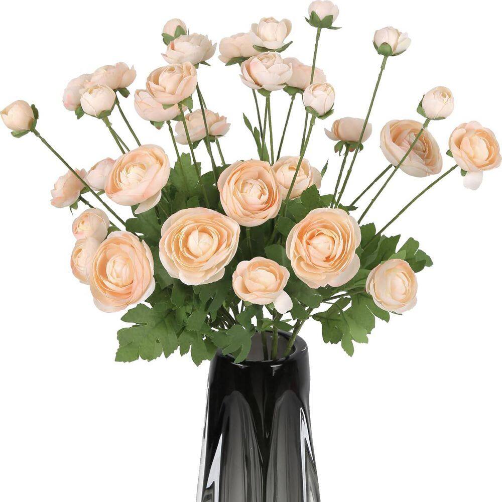 8-Piece 23 in. Beige Ranunculus Artificial Silk Flowers HAHD570 - The ...
