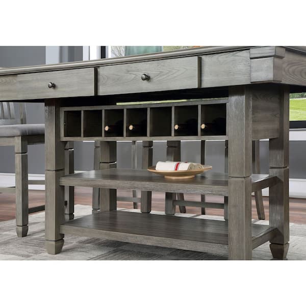 Noreste 7-Piece Gray Wood Top Counter Height Dining Table Set With 2 Dawers and Care Kit