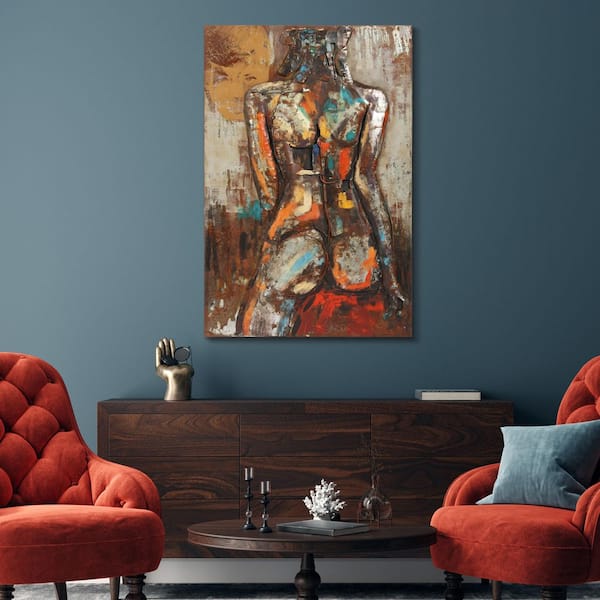 48 in. x 32 in. "Nude Study 1" Mixed Media Iron Hand Painted Dimensional Wall Art