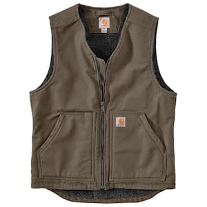 Men's Medium Driftwood Cotton Relaxed Fit Washed Duck Sherpa-Lined Vest