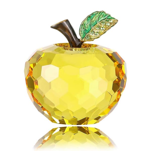 Unbranded 2.56 in. Crystal Apple Paperweight Handmade Yellow Ornament with Gift Box Collectible Craft