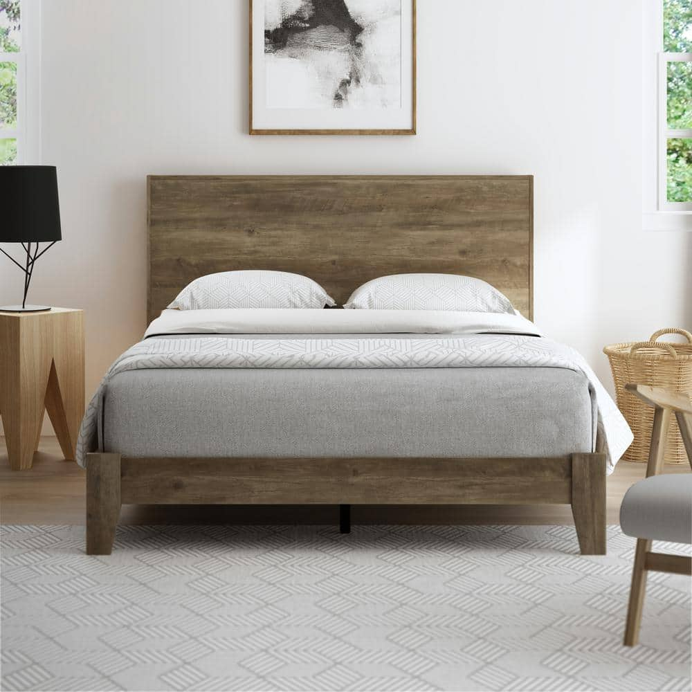 GALANO Payne Knotty Oak Brown Wood Frame Full Platform Bed with ...