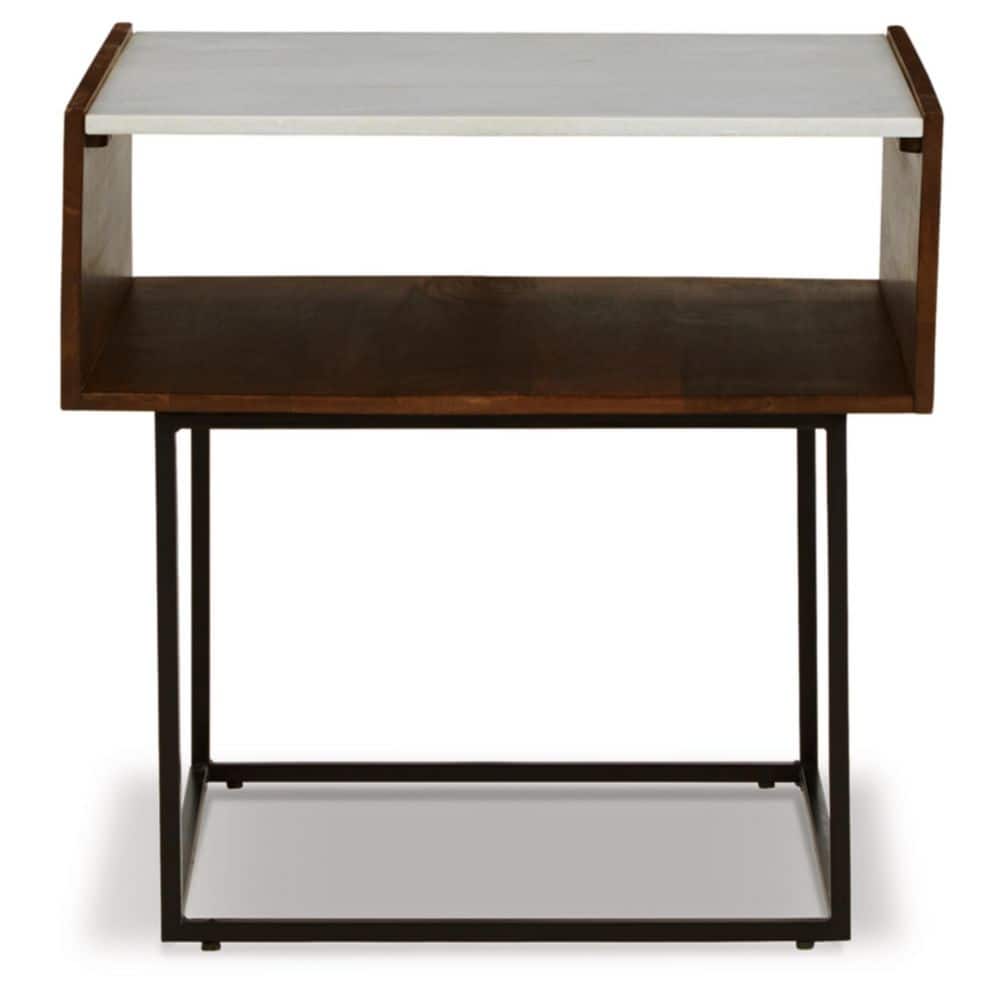 Contemporary Rusitori 25" Mango Wood & Marble End Table with Shelf