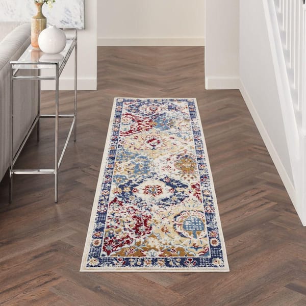 Grafix Blue Multicolor 2 ft. x 12 ft. Medallion Traditional Runner Area Rug
