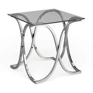 Kharmony 24 in. Chrome Square Glass End Table