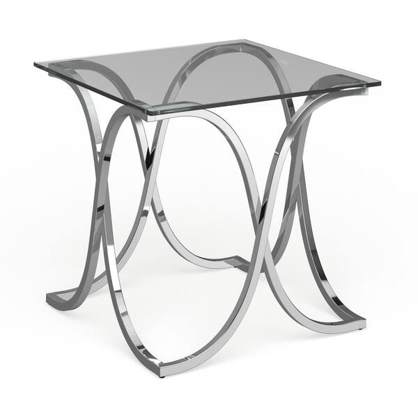 Furniture of America Kharmony 24 in. Chrome Square Glass End Table