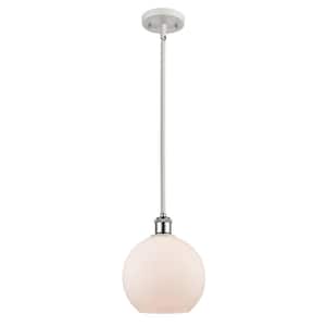 Athens 100-Watt 1 Light White and Polished Chrome Shaded Mini Pendant Light with Frosted Glass Shade