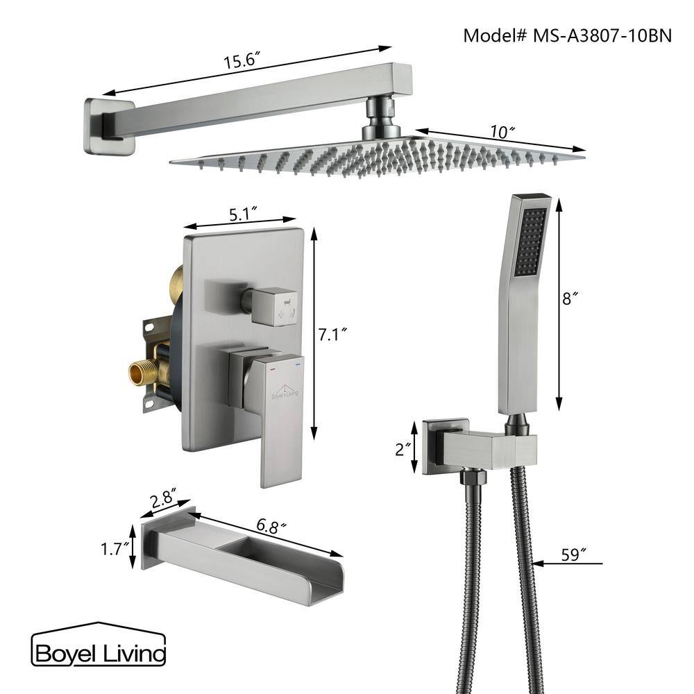 Brushed Nickel 10-Inch Square Rain Shower System with Handheld