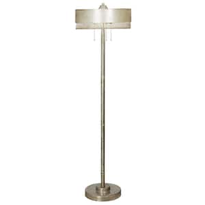 Sybil 62 in. Aged Silver-Finish Metal 3-Light Candlestick Standard Floor Lamp with Drum Shade