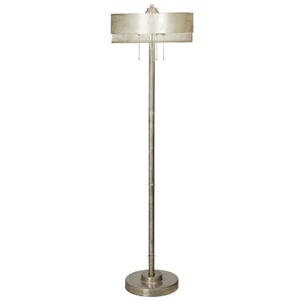 River of Goods Sybil 62 in. Aged Silver Finish Metal 3-Light Candlestick Standard Floor Lamp with Drum Shade