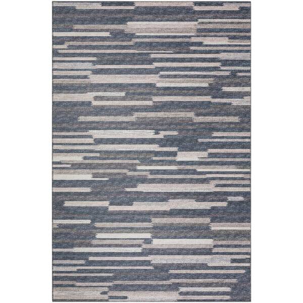 8'X10' Ink Blue Hand Hooked Uv Treated Oversized Tropical Leaves Indoor Outdoor Area Rug