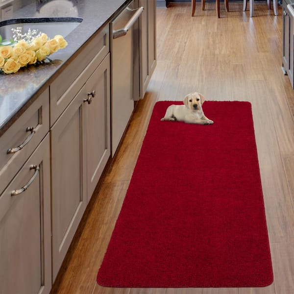 Ottomanson Luxury Bath Rug Collection Washable Non-Slip Rubberback Solid 2x5 Indoor Runner Rug, 1 ft. 8 in. x 4 ft. 11 in., Red