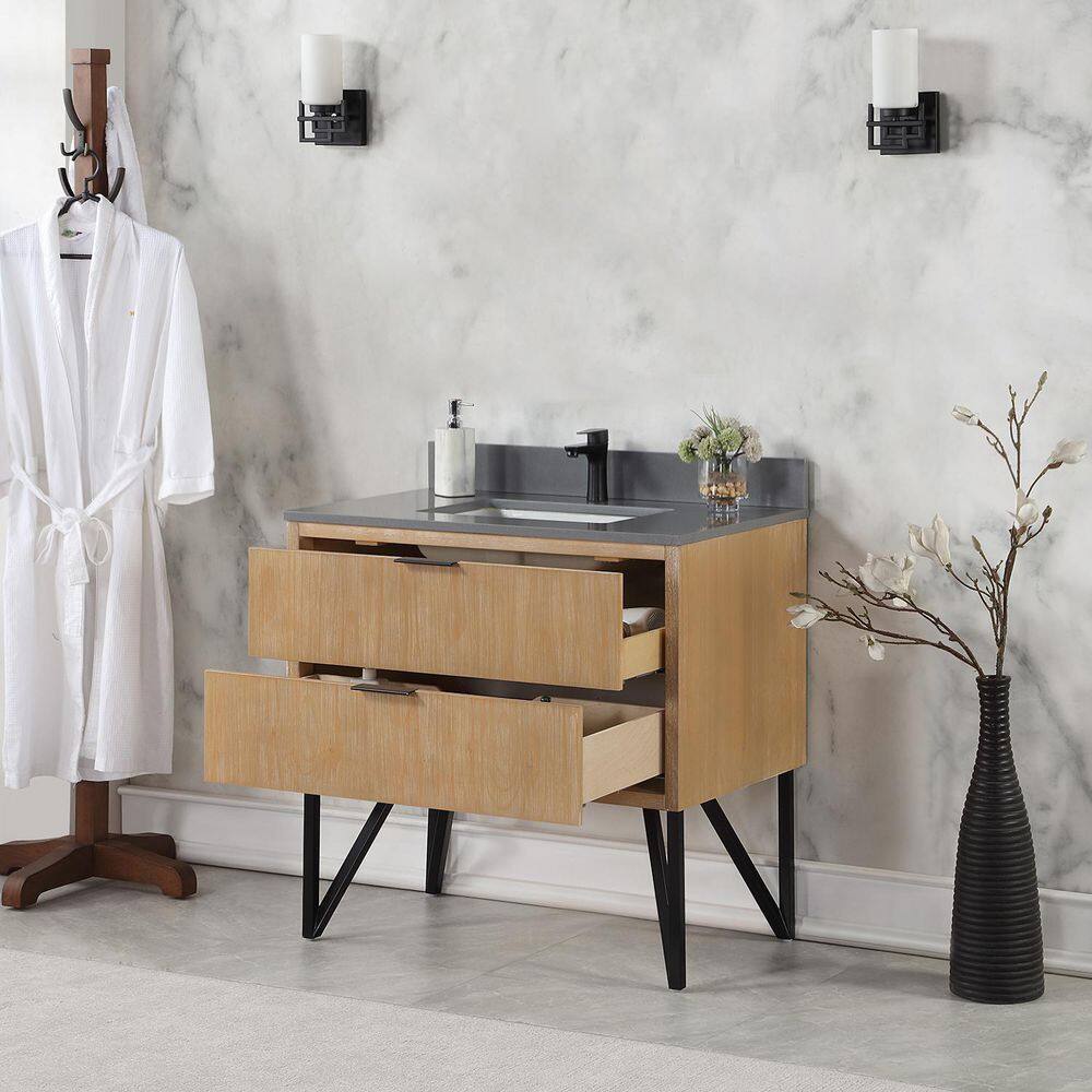 Helios 36" Weathered Pine Single Vanity with Concrete Gray Countertop