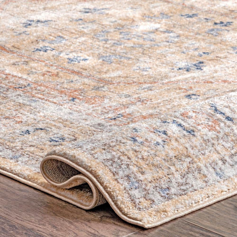 Jacquie Gold and Ivory Synthetic Oriental Runner Rug
